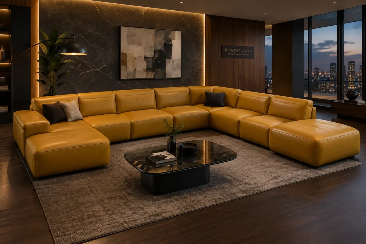 yellow leather sectional sofa shivamogga