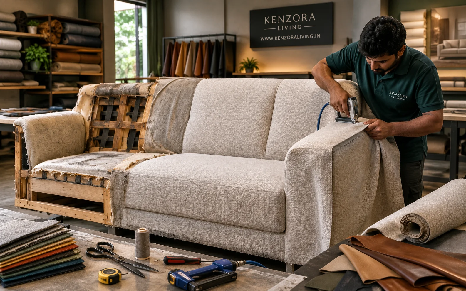 Sofa Fabric and Leather Change Service by Kenzora Living in Shivamogga
